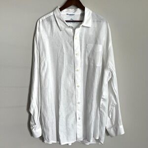 Tommy Bahama Mens 2XLB White 100% Linen Long Sleeve Button Down Shirt